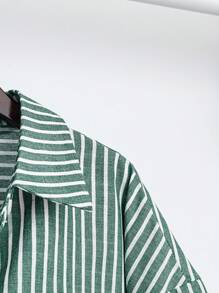 EMERY ROSE Casual Striped Half-Placket Front Short Back Long Shirt - Multicolor - View 6
