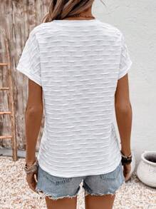 SHEIN LUNE 度假休闲百搭纯色纹理短袖T恤 - 白色 - 查看 2