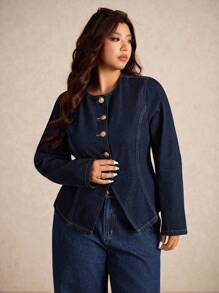 Elaquor 大码休闲通勤日常牛仔夹克