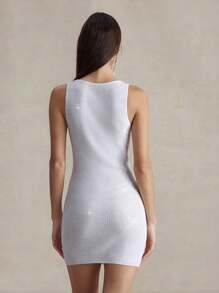 Briarwyn Váy bó sát mini không tay đính đá Rhinestone thanh lịch dành cho nữ, trang phục dự tiệc đêm mùa thu sang trọng - Bạc - Xem 4