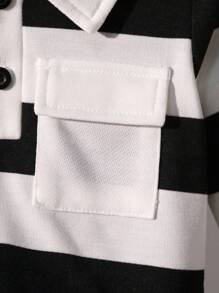 SHEIN Playful Pals Camisa polo a rayas para bebé niño, chaqueta exterior con cuello polo de moda casual