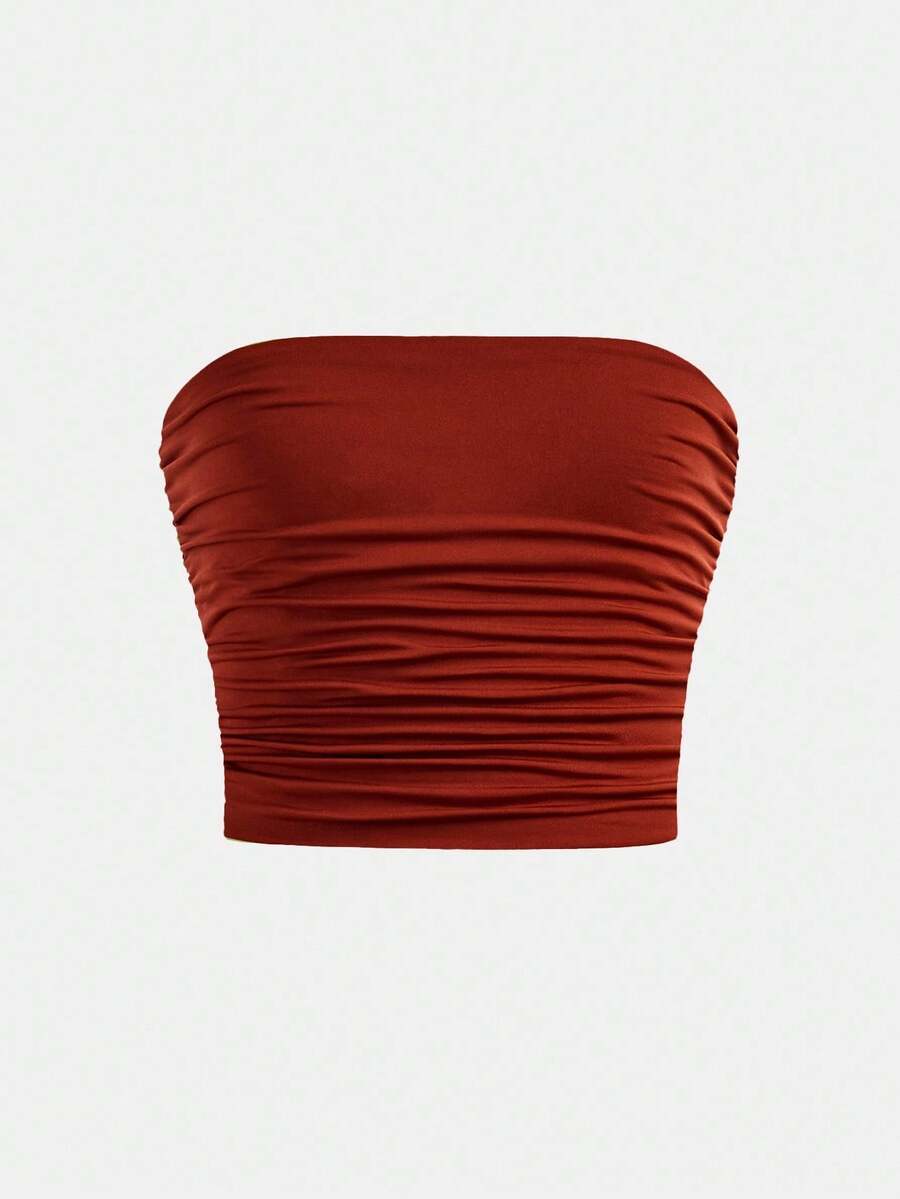 SHEIN Tween Girl Minimalist Ruched Elastic Fitted Camisole Fall Winter