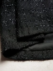 Elenzga 大码女式圆领长袖荷叶边下摆腰带优雅夹克 - 黑色 - 查看 8