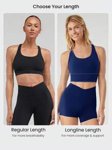 GLOWMODE FeatherFit™ 长线交叉肩带运动胸罩轻度支撑瑜伽工作室健身房日常 - Dark Blue - 查看 4