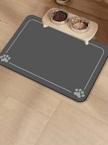 SHEIN 1 Pc Pet Feeding Mat, Absorbent Cat Food DogFood Mat, Cat Dog Mat, Quick Dry Non-Slip, EasyCleaning Cat Dog Water Dispenser Mat, PetSupplies, Cat Dog Water Bowl Mat - Dark Grey - View 9