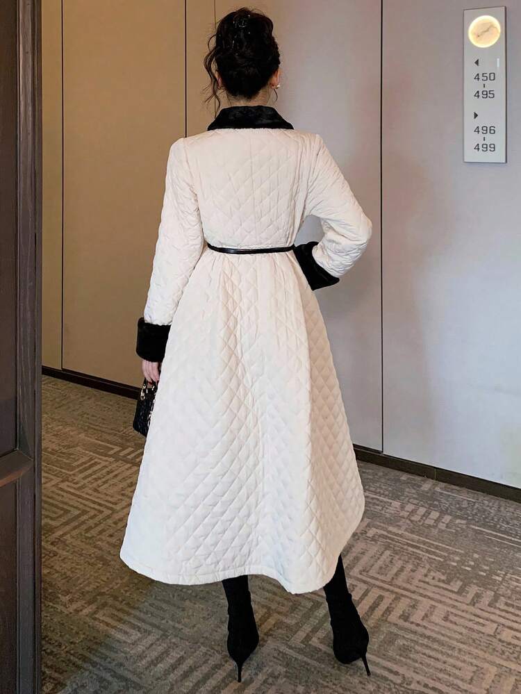 French Retro Elegant Waist Cinched Houndstooth Dress Coat, High-End Women Winter Dress