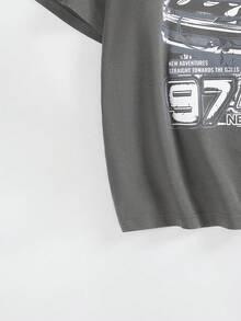 SHEIN EZwear 女士夏季字母与汽车印花圆领短袖休闲T恤 - 深灰色 - 查看 4