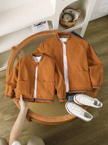 Tween Boy 摩卡棕色休闲运动梭织拉链夹克，兄弟姐妹套装，秋冬 - 摩卡棕 - 查看 4