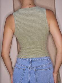 Andrea Bello Camisola informal de mujer de punto acanalado con espalda dividida - Verde Lima - Ver 2