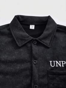 SHEIN Teen Boy Summer Casual Letter Embroidered Shirt & Shorts Set