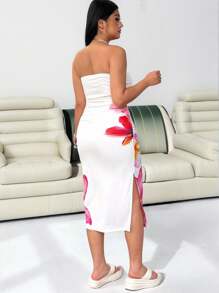 Solflare 大码女式优雅花卉印花吊带背心连衣裙，适合情人节