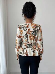 Elenzga بلوزة أنيقة رومانسية بأكمام فانوس مطوية وخصر مجمع وذيل مزدوج الكشكشة، مناسبة للعمل والعطلات، خريفية