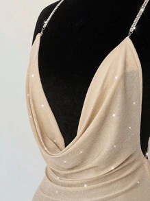 SHEIN ICON 女式彼得潘领迷你连衣裙，V 领 A 字裙，适合派对、生日、日常穿着、野餐，性感秋冬季香槟色连衣裙夜总会连衣裙水钻连衣裙闪光连衣裙 - 黑與白 - 查看 5