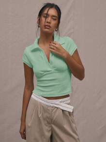 MUSERA 收腰翻领上衣，休闲夏季，适合夏季度假、春季、复活节等节日穿着，优雅休闲。 - 綠色 - 查看 6