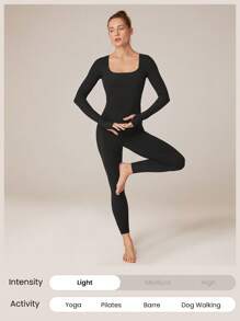 GLOWMODE FeatherFit™ Square-Neck Long Sleeve Tee - Black - View 7