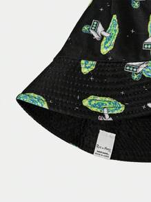 Rick and Morty X SHEIN Cartoon Pattern Reversible Black Bucket Hat - Black - View 5