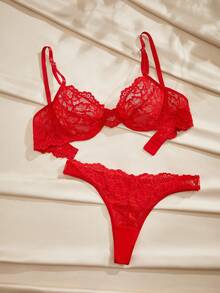 Charlaine Set de lencería con encaje floral con aro - Rojo - Ver 5