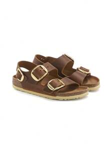 Birkenstock Milano Big Buckle LEOI Cognac HEX Flat Sandals For Daily Wear - Cognac HEX - View 2
