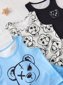 小男孩简约时尚蓝/黑/白熊印花无袖背心和三角裤内衣套装 - 彩色 - 查看 6