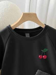 Resyla Set 2 Potong Kaos Lengan Pendek Kasual Wanita dan Celana Pendek Bertali - Hitam - View 3