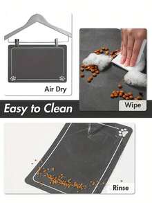 SHEIN 1 Pc Pet Feeding Mat, Absorbent Cat Food DogFood Mat, Cat Dog Mat, Quick Dry Non-Slip, EasyCleaning Cat Dog Water Dispenser Mat, PetSupplies, Cat Dog Water Bowl Mat - Dark Grey - View 7