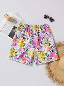Surfspeed Shorts de playa con cintura con cordón y bolsillo, estampado floral asimétrico para hombre - Multicolor - Ver 2
