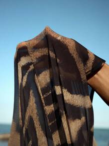 Opulessa Short Pencil Hem Mini Dress In Sheer Mesh With Bold Deep V Neck Design Zebra Print Beachwear Resort Wear,For Autumn And Winter