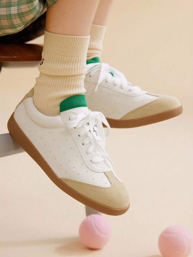 CUCCOO EASI Women's Casual Lace-Up Multicolor Round Toe Flat Athletic Shoes, PU Leather Comfortable Outdoor Daily Sports Sneakers