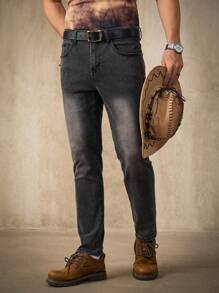 Manfinity Homme Men's Black Casual Slim Fit Denim Jeans, All Season - Black - View 5