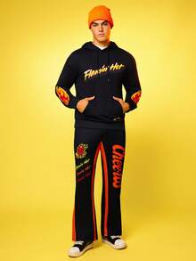 Cheetos X SHEIN Men's Letter & Flame Print Drawstring Waist Sweatpants - Black - View 5