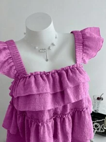 Breezaya Casual Ruffled Layered Sleeveless Top, Suitable For Vacation Powdered Rose - Hot Pink - View 6
