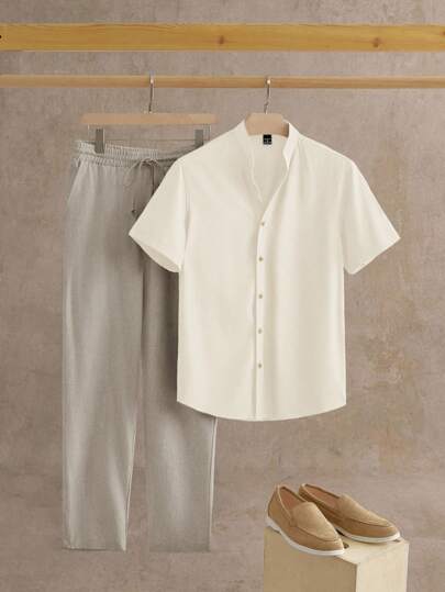 HIMLAND 2 Parça Erkek Günlük Gömlek ve Pantolon Takımı, 2 Parça Eşleşen Tatil Takımı, Rahat Kıyafetler