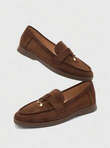 CUCCOO BIZCHIC Women's Fashionable Coffee-Colored Suede Comfortable Casual Loafers, Suitable For Outdoor, Shopping, Work, Daily Wear