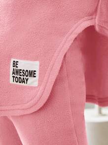 SHEIN Bộ 2 áo hoodie và quần nỉ có viền bất đối xứng cho bé gái - Xám - Xem 3