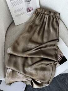 SHEIN Clasi 大码女式亮面面料休闲抽绳腰裤