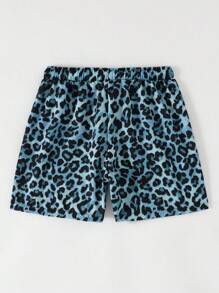 男童经典豹纹沙滩泳装，适合泳池派对、海滩度假、冲浪