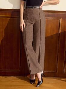 Vintamour 复古经典优雅女裤春夏修身腰裤灰色直筒裤带口袋 - 棕色 - 查看 5