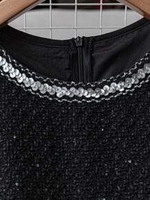 GlowEve Women's Elegant Sleeveless Knee-Length Patchwork Ribbon Trim Dress - Black - View 5
