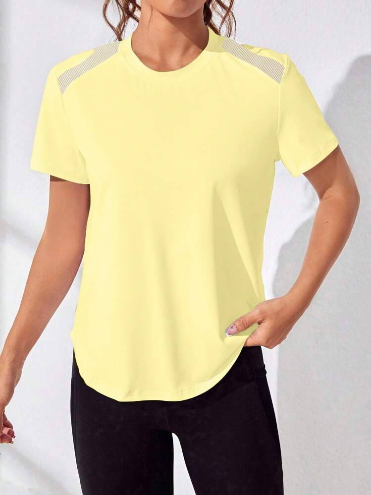 SHEIN Sovereign Charm Women's Solid Color Backless Short Sleeve Fitness Workout T-Shirt, Everyday Wear - Yellow - View 2