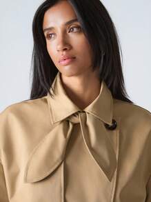 LYSMO Women's Khaki Tie Neck & Drop Shoulder Double Breasted Casual H-Line Trench Coat For Minimalist, Streetwear, Stockholm Style, 2025 Autumn Outerwear - Khaki - View 11