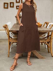 Elouméa Women's Solid Color Sleeveless Casual Vacation Dress - Brown - View 3