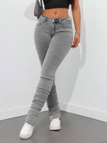 SHEIN ICON Quần Jeans Ôm Eo Cao Cỡ Lớn Cho Nữ - Xám - Xem 3