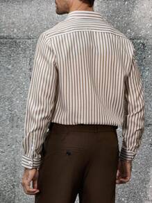 Manfinity Bizformal 男士条纹单排扣休闲/商务长袖衬衫 - 彩色 - 查看 2