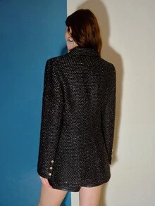 MOTF PREMIUM 秋冬款粗花呢纽扣西装外套 - 黑色 - 查看 3