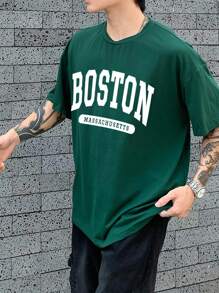 Manfinity Dauomo 男款字母印花圓領t卹 - 墨綠色 - 查看 6