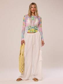 MUSERA Áo lưới xuyên thấu nhẹ, họa tiết phối hợp, ôm sát, dễ thương, thích hợp cho kỳ nghỉ, lễ hội, gợi cảm, thanh lịch, đi biển, Ibiza, tiệc tùng, mùa xuân hè. - Nhiều màu - Xem 1