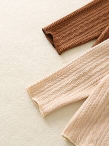 SHEIN 2pcs Baby Girls' Khaki & Beige Lace Knitted Long Sleeve Shirt Set, Warm & Comfortable Knitwear, Autumn/Winter