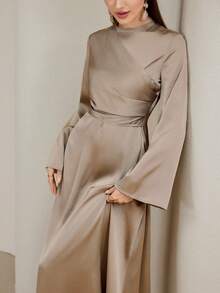 Veilorie Women's Elegant Bell Sleeve Dress - Khaki - View 6