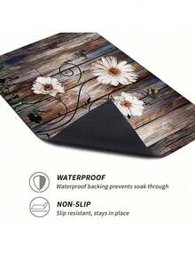 SHEIN 1 件木质花卉印花柔软舒适厨房垫，防水防油入口门垫，易于清洁的床边地垫，适用于客厅、走廊、浴室、洗衣房装饰