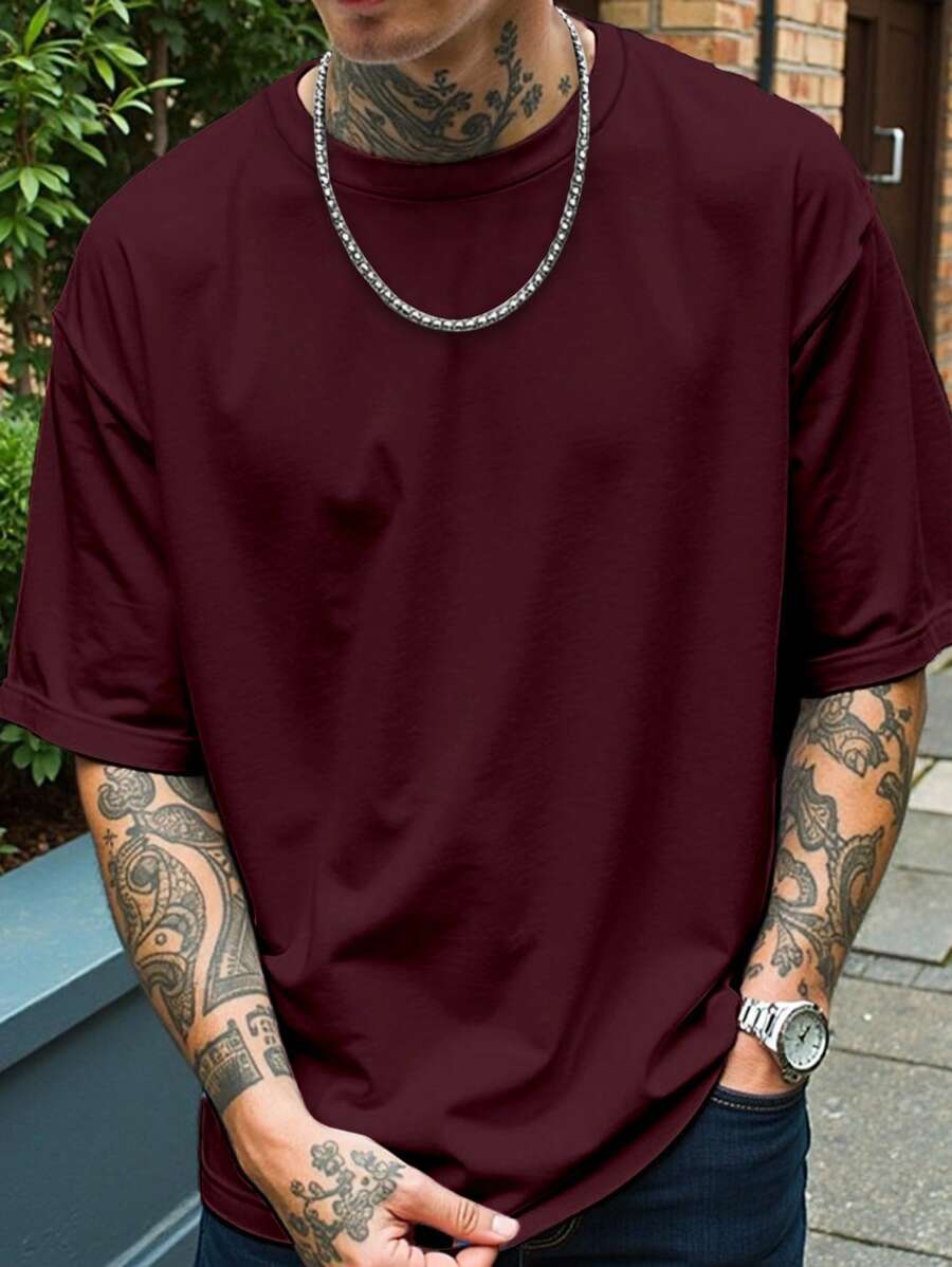 Manfinity Homme 大码男士T恤，男士大码休闲圆领短袖T恤，夏季百搭，修身，清新活力，适合作为送给丈夫和男朋友的礼物